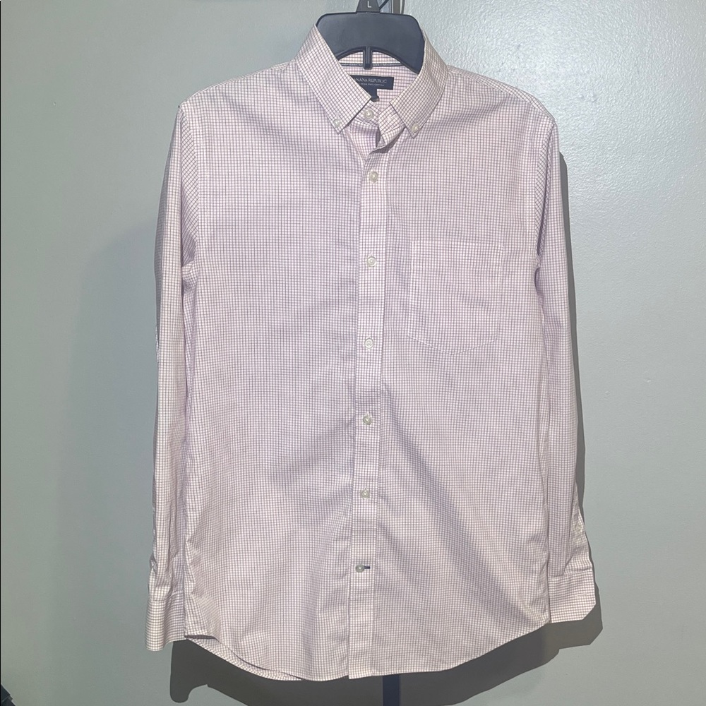 Banana Republic Men's Pink Burgandy Checkered Dress Shirt small #859